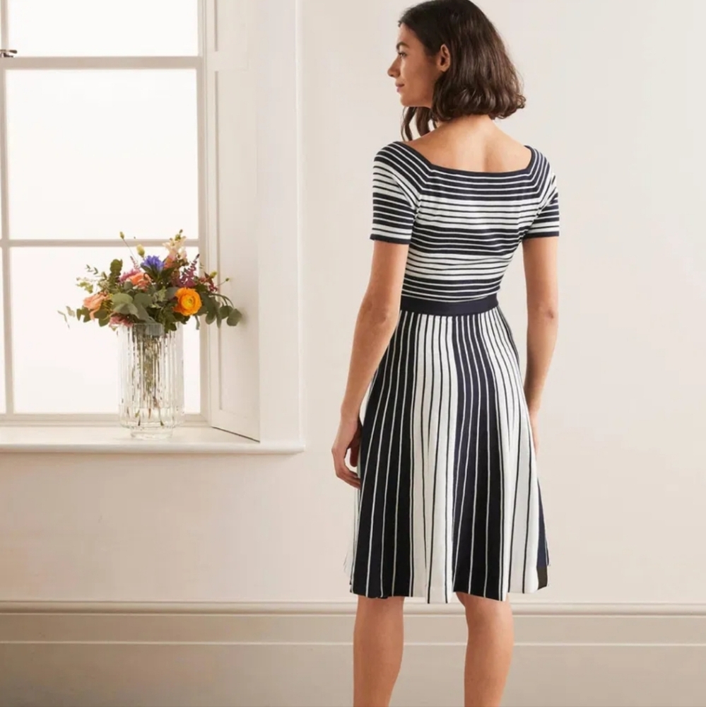 Boden Navy Stripe A-line Short Sleeve Sweater Dress Size 6P